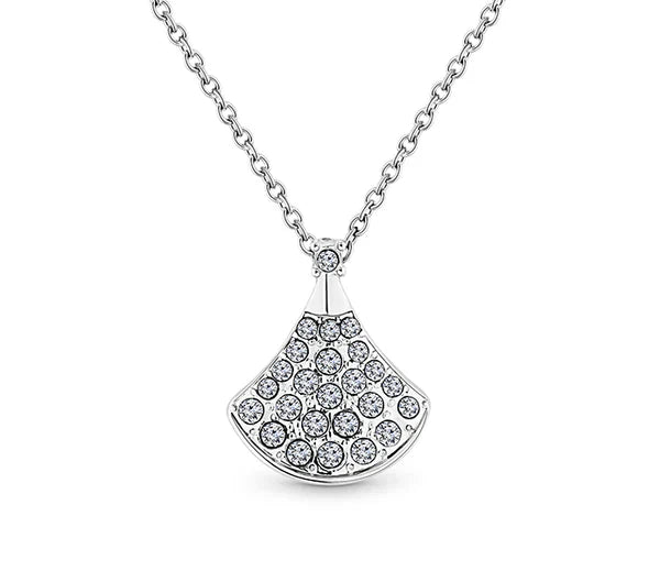 Diamond Style London - Fan pendant with crystals in rhodium plating necklace (Item code: Fanpencrystal)