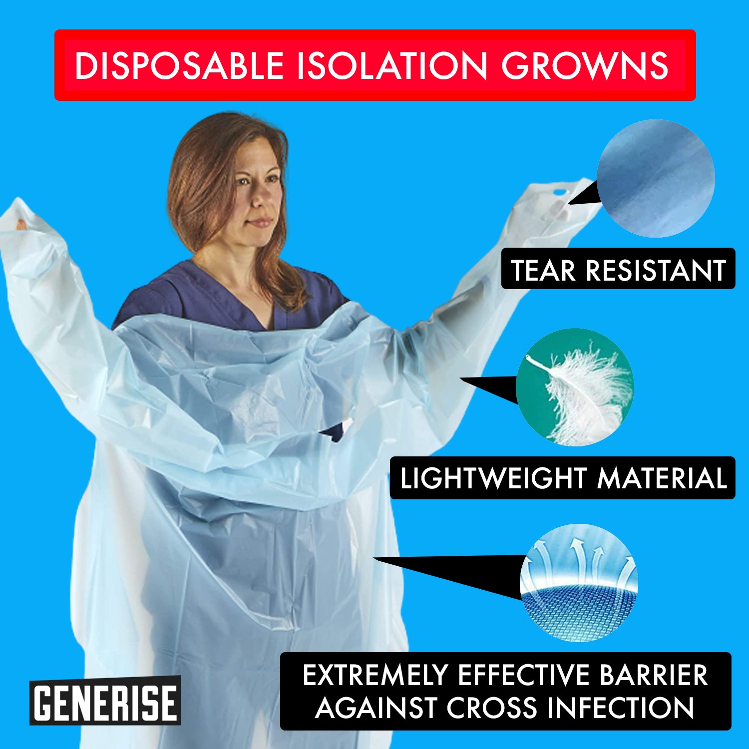 Generise Fluid Resistant Isolation Gown - Blue