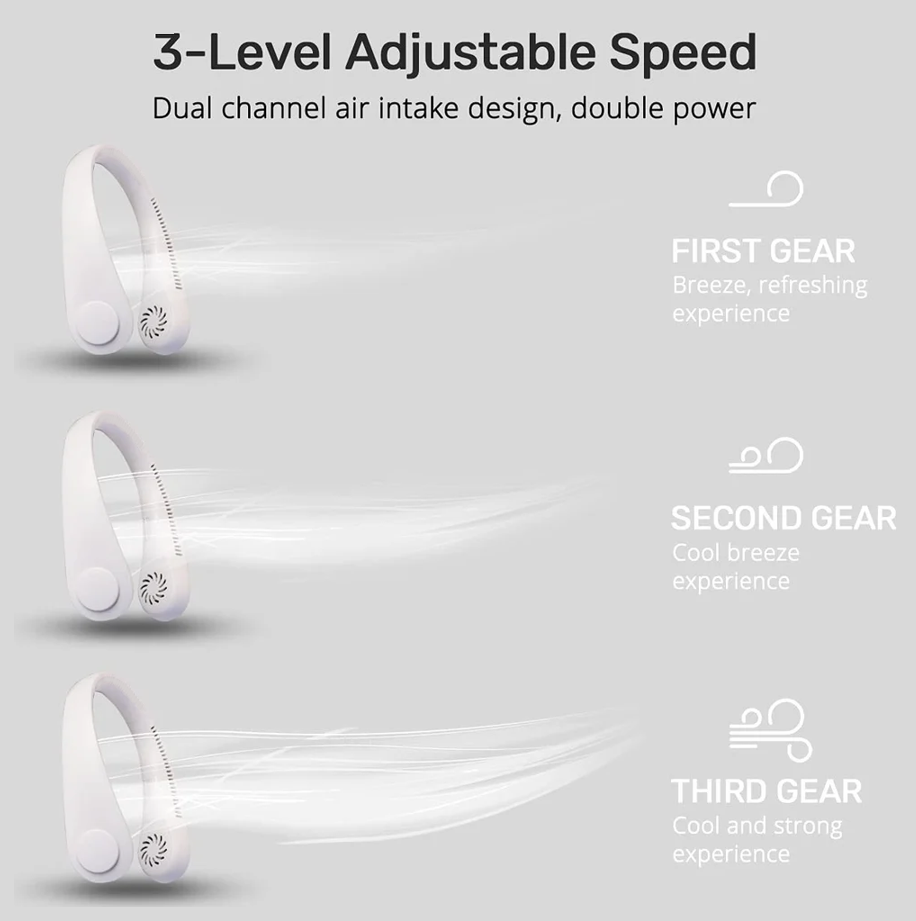 Generise Bladeless Neck Fans - 3 Speed, Foldable - 3 Colours