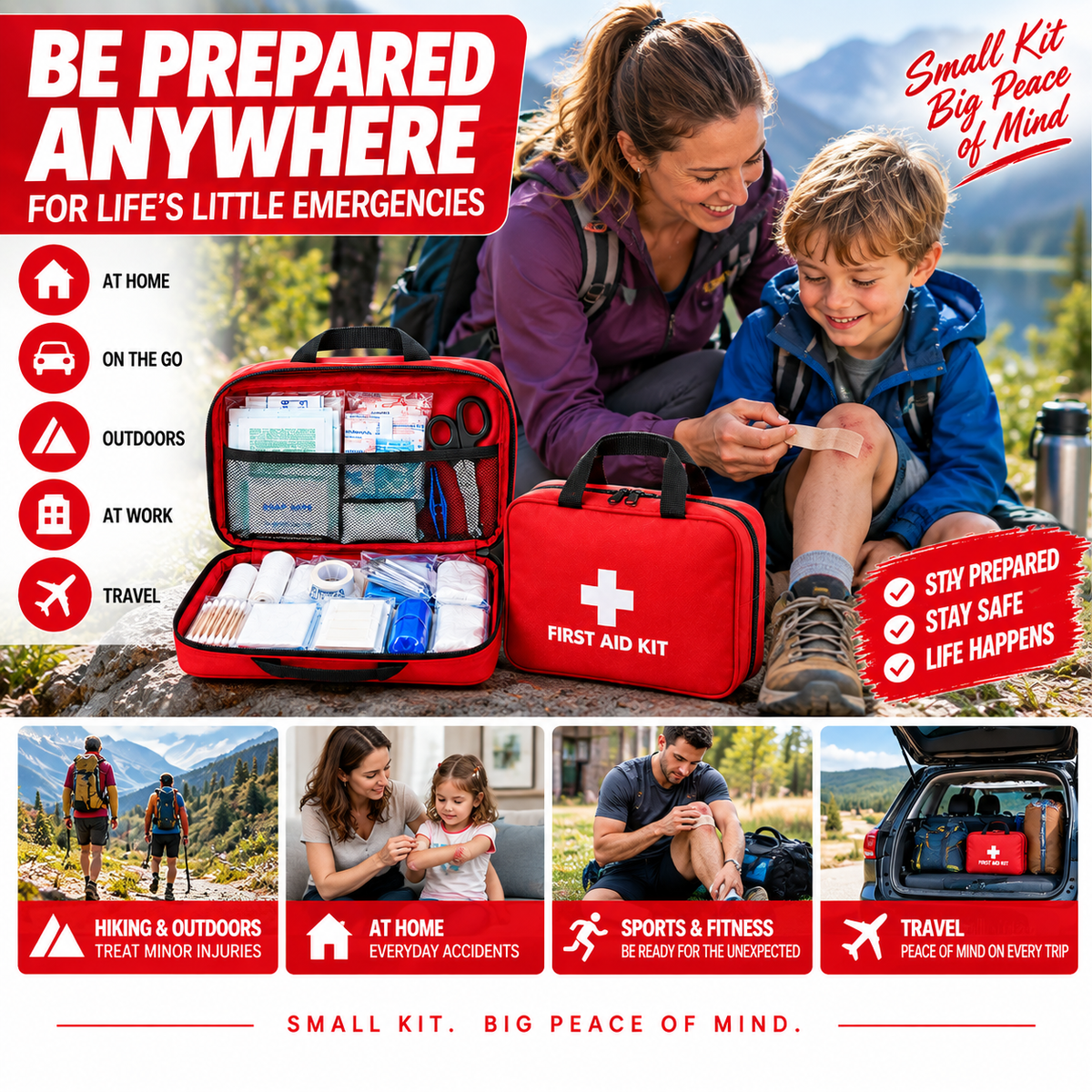 Generise 208pc First Aid Kit - Red