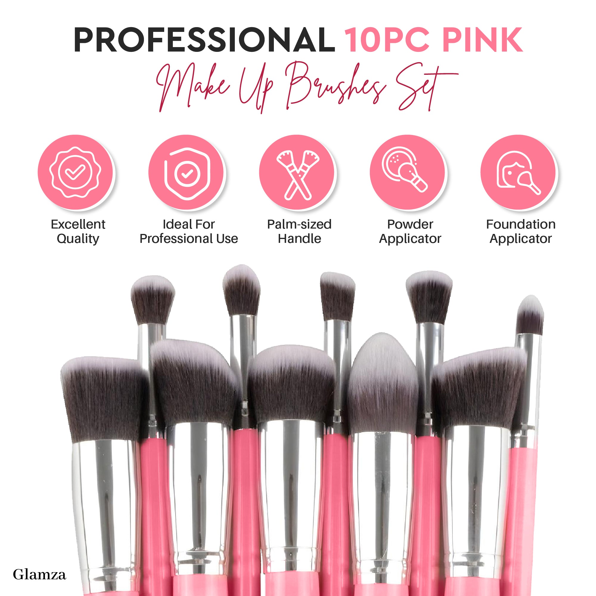 Glamza 10pc Pink Brush Set