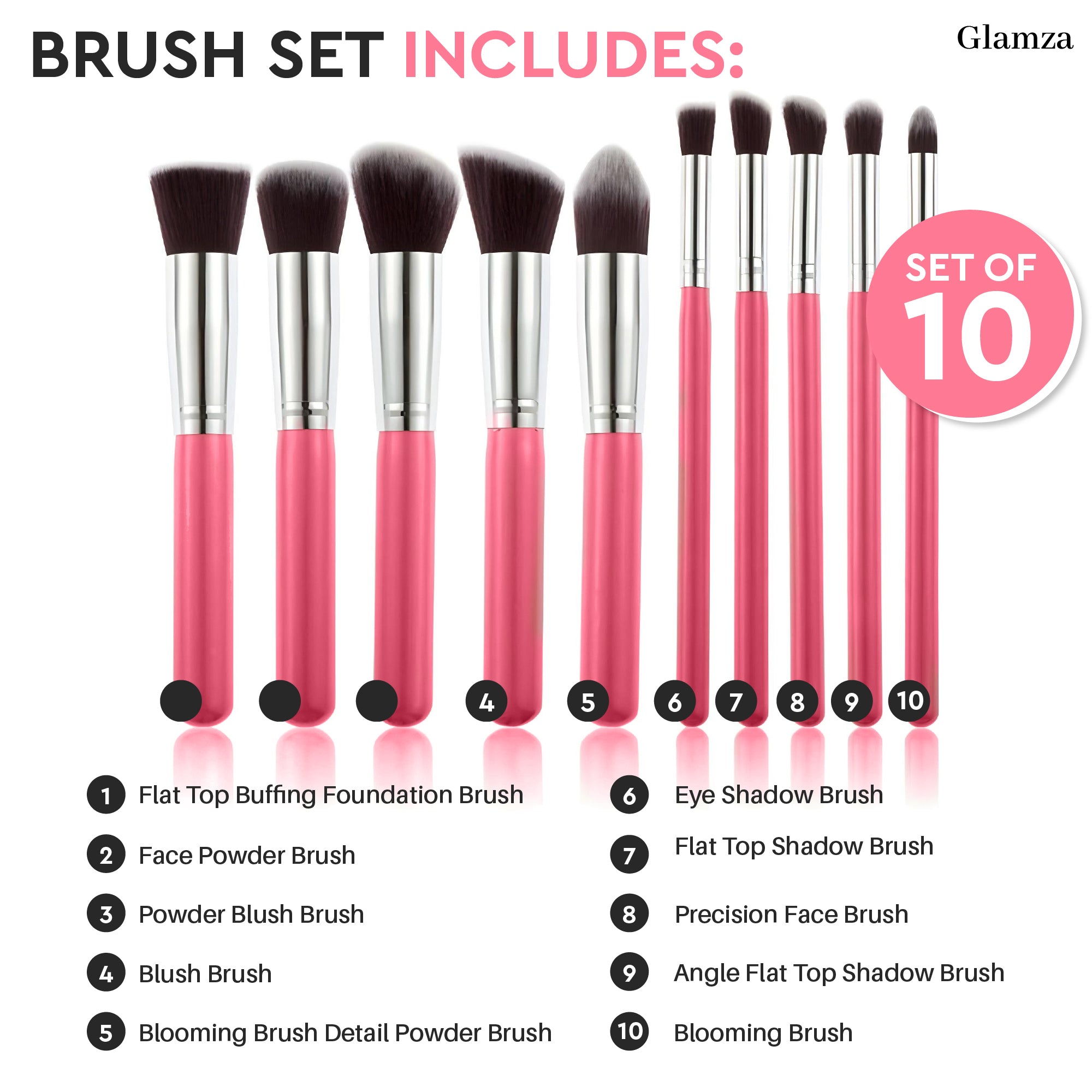 Glamza 10pc Pink Brush Set