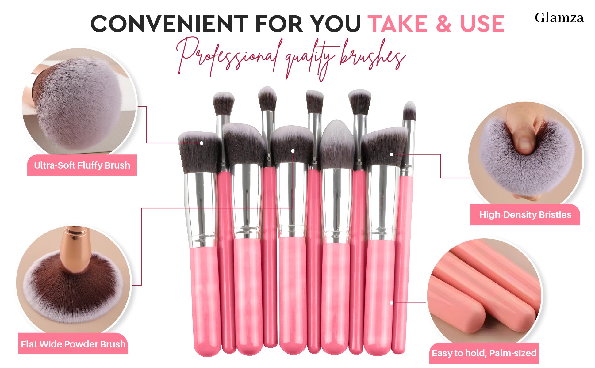 Glamza 10pc Pink Brush Set
