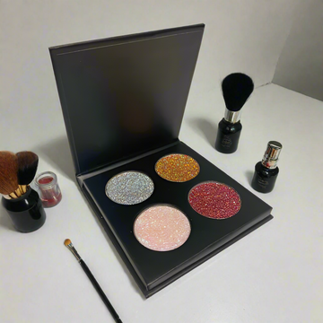 4pc Slim Glitter Eyeshadow Palette with Magnetic Flip-Top Closure – Black Compact