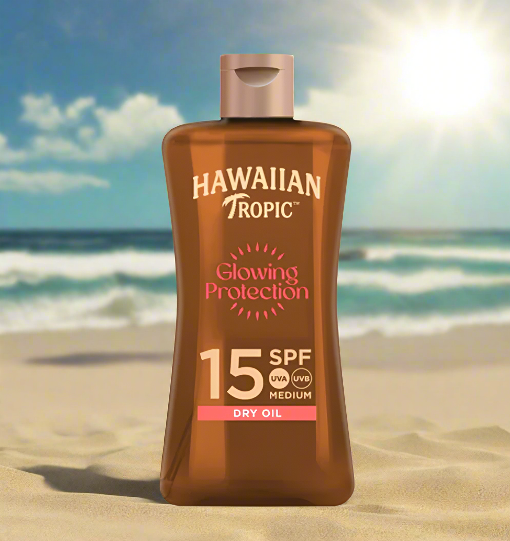 Hawaiian Tropic Glowing Protection SPF 15 Dry Oil 100ml – Water-Resistant, Coconut-Infused