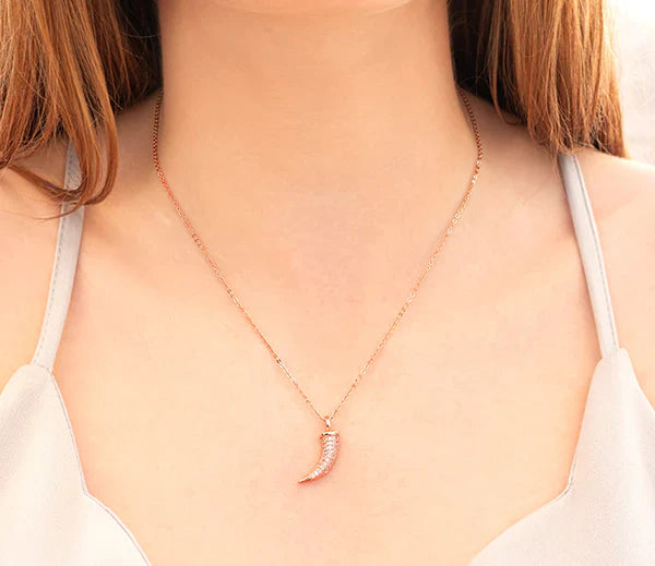 Diamond Style London - Horn Pendant in Rose Gold Plating Necklace (Item code: Hornpenrose)