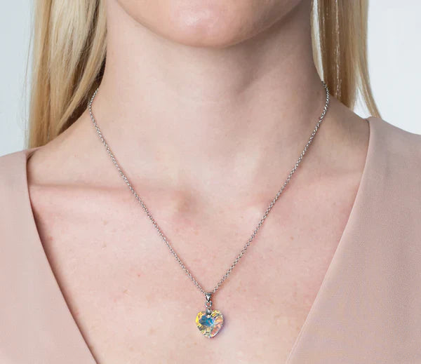 Diamond Style London - Large Heart Pendant, Clear Necklace (AB) (Item code: Hea0606)