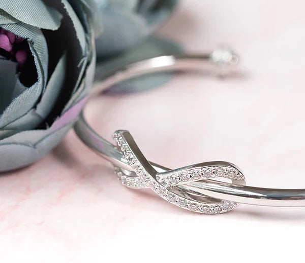 Diamond Style London - Infinity Cuff Bangle with Crystals in Rhodium Plat (Item code: Infinitycuffcrystal)