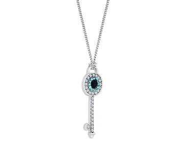 Diamond Style London - Key Pendant with Blue Crystals Necklaces - 2 Types