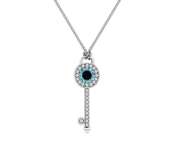 Diamond Style London - Key Pendant with Blue Crystals Necklaces - 2 Types