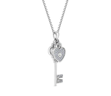 Diamond Style London - Lock and Key Pendant in Rhodium Plating Necklace (Item code: Lockandkeypen)