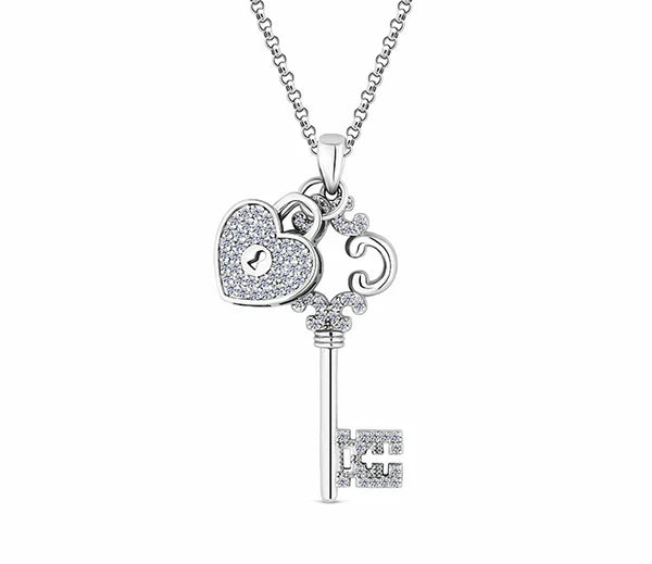 Diamond Style London - Lock and Key Pendant in Rhodium Plating Necklace (Item code: Lockandkeypen)