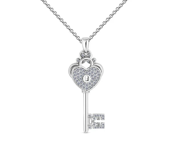 Diamond Style London - Lock and Key Pendant in Rhodium Plating Necklace (Item code: Lockandkeypen)