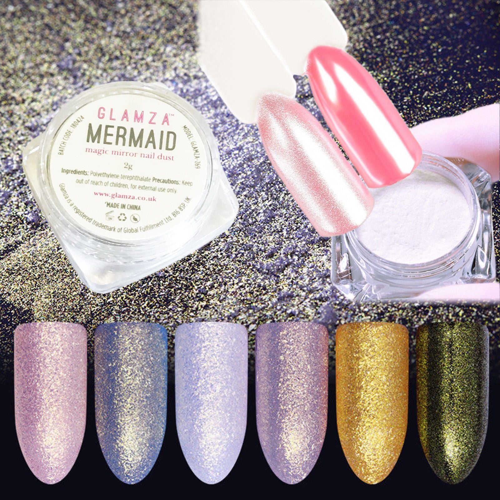 Glamza Mermaid Nail Powder With Applicator Brush