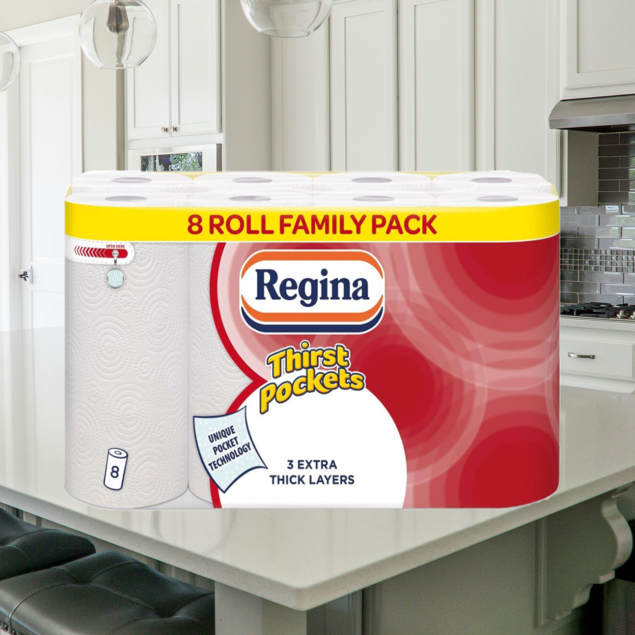 Regina Thirst Pockets 3 Ply 8 Pack White