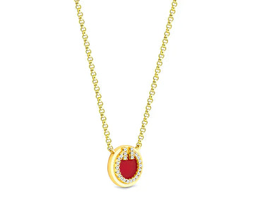 Diamond Style London - Round Pendant Small with Red enamel in yellow gold necklace (Item code: Roundpensmlgold)