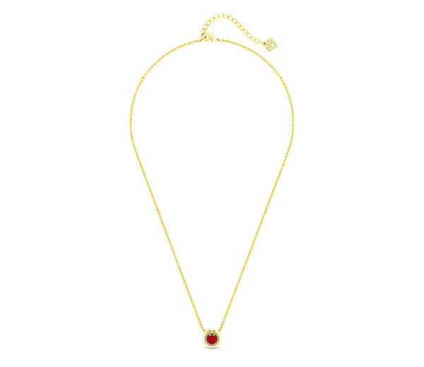 Diamond Style London - Round Pendant Small with Red enamel in yellow gold necklace (Item code: Roundpensmlgold)