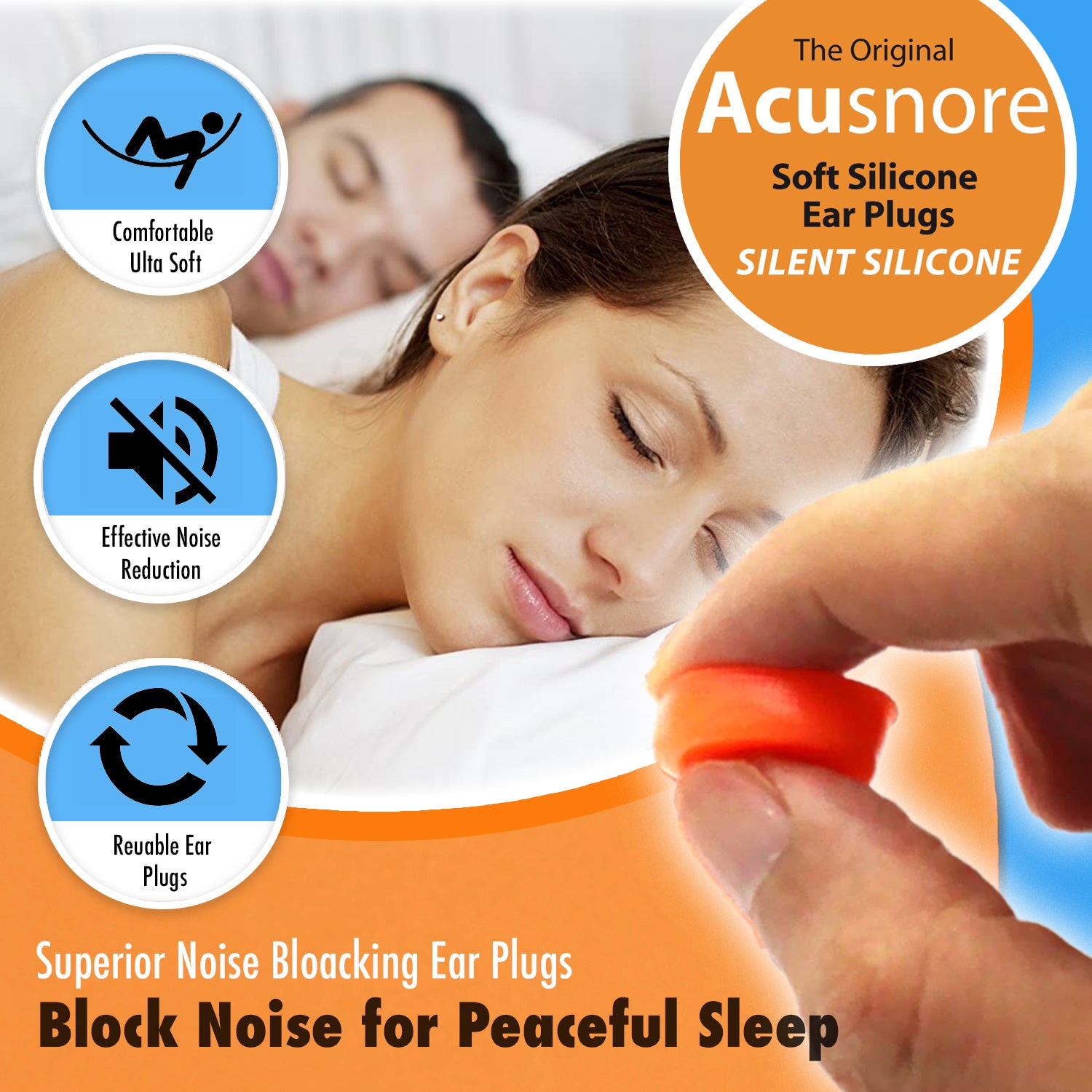 Acusnore Soft Silicone Ear Plugs for Better Sleep- 6 Pack For Premium Noise Reduction & Comfort