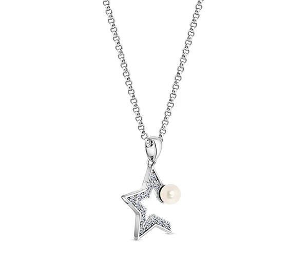 Diamond Style London - Star Pearl Pendant in Rhodium Plating Necklace (Item code: Starpearlpen)