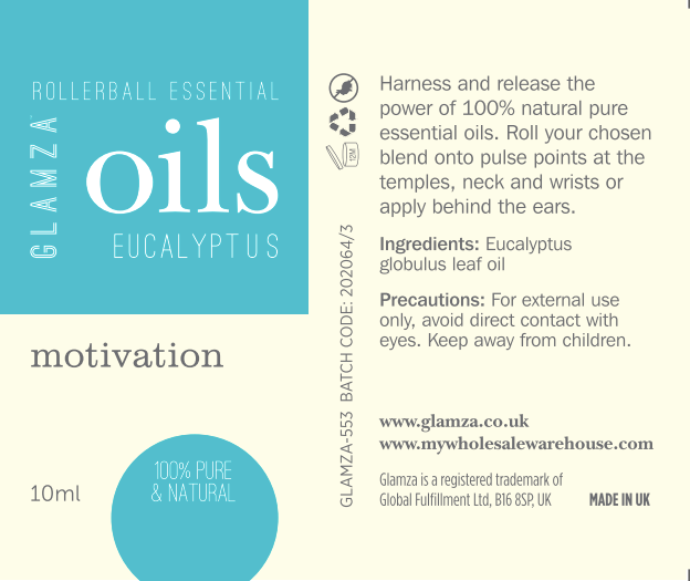 Glamza Premium Essential Oils 10ml Roll On - 100% Pure Lavender, Orange, Peppermint, Eucalyptus, Rosemary, Rosehip.