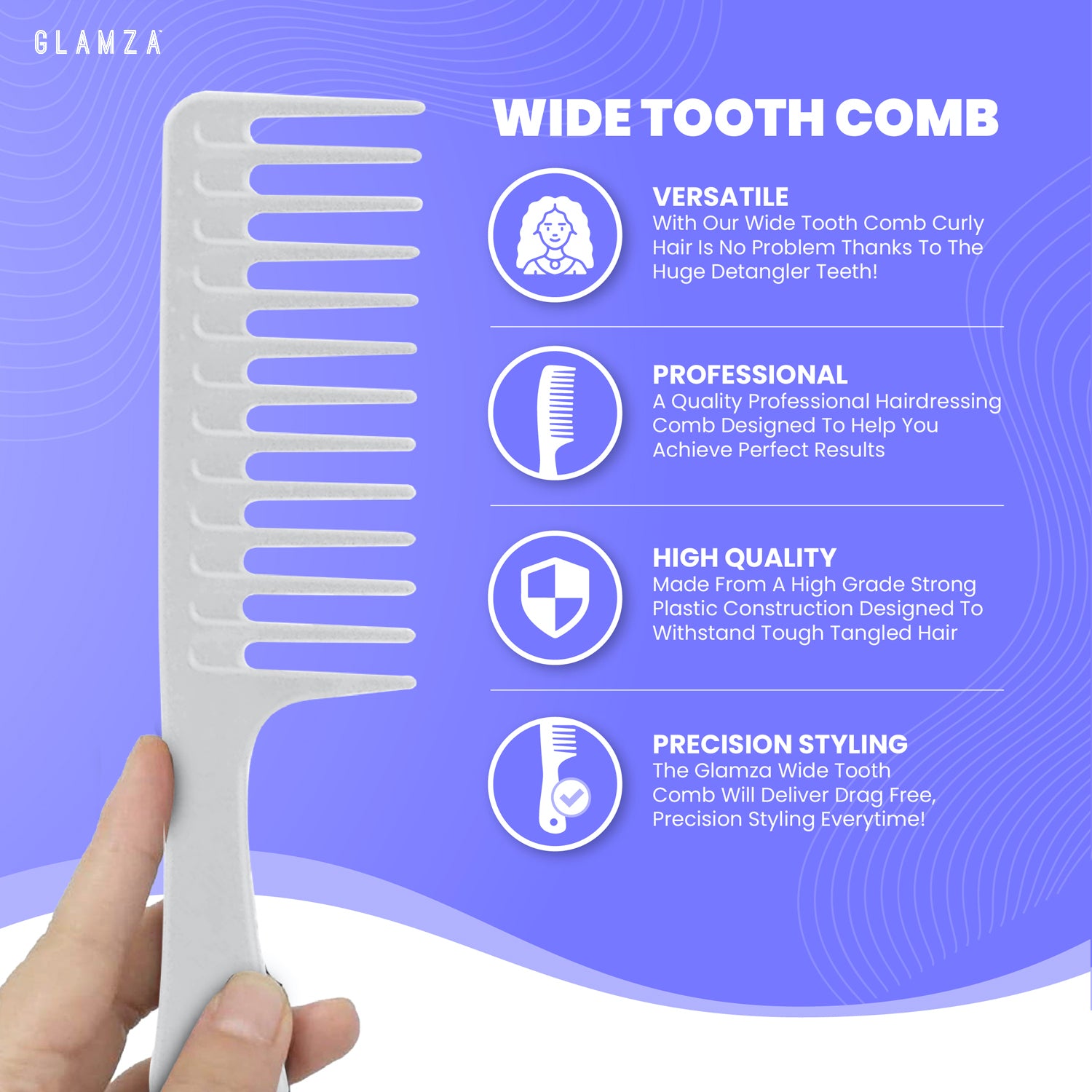 Glamza Big Wide Tooth Comb - White