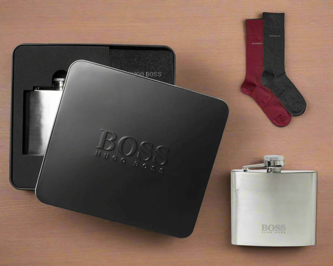 Hugo Boss Gift Set - Hip Flask & Socks - 2 Pairs (UK Size 6-11)