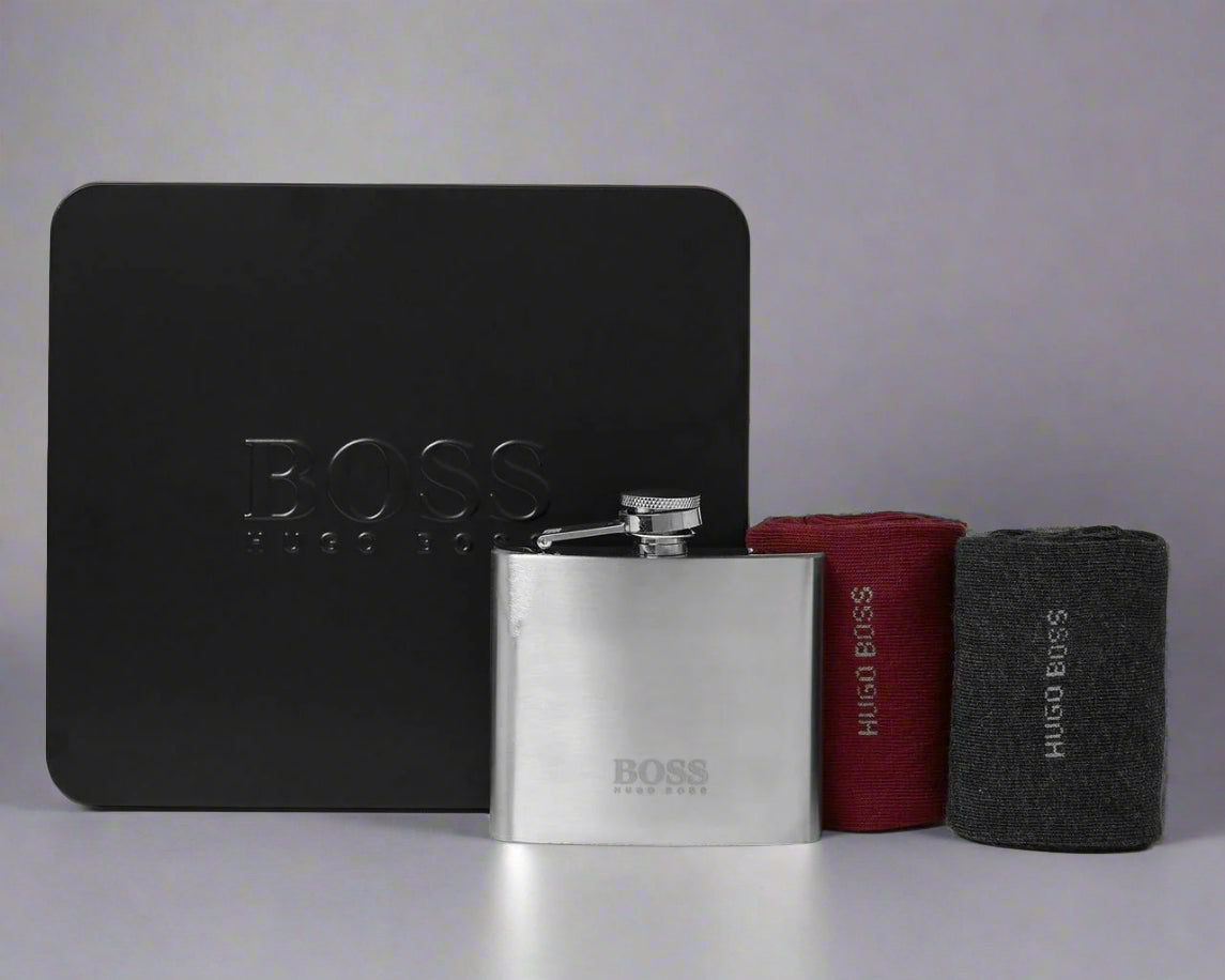 Hugo Boss Gift Set - Hip Flask & Socks - 2 Pairs (UK Size 6-11)