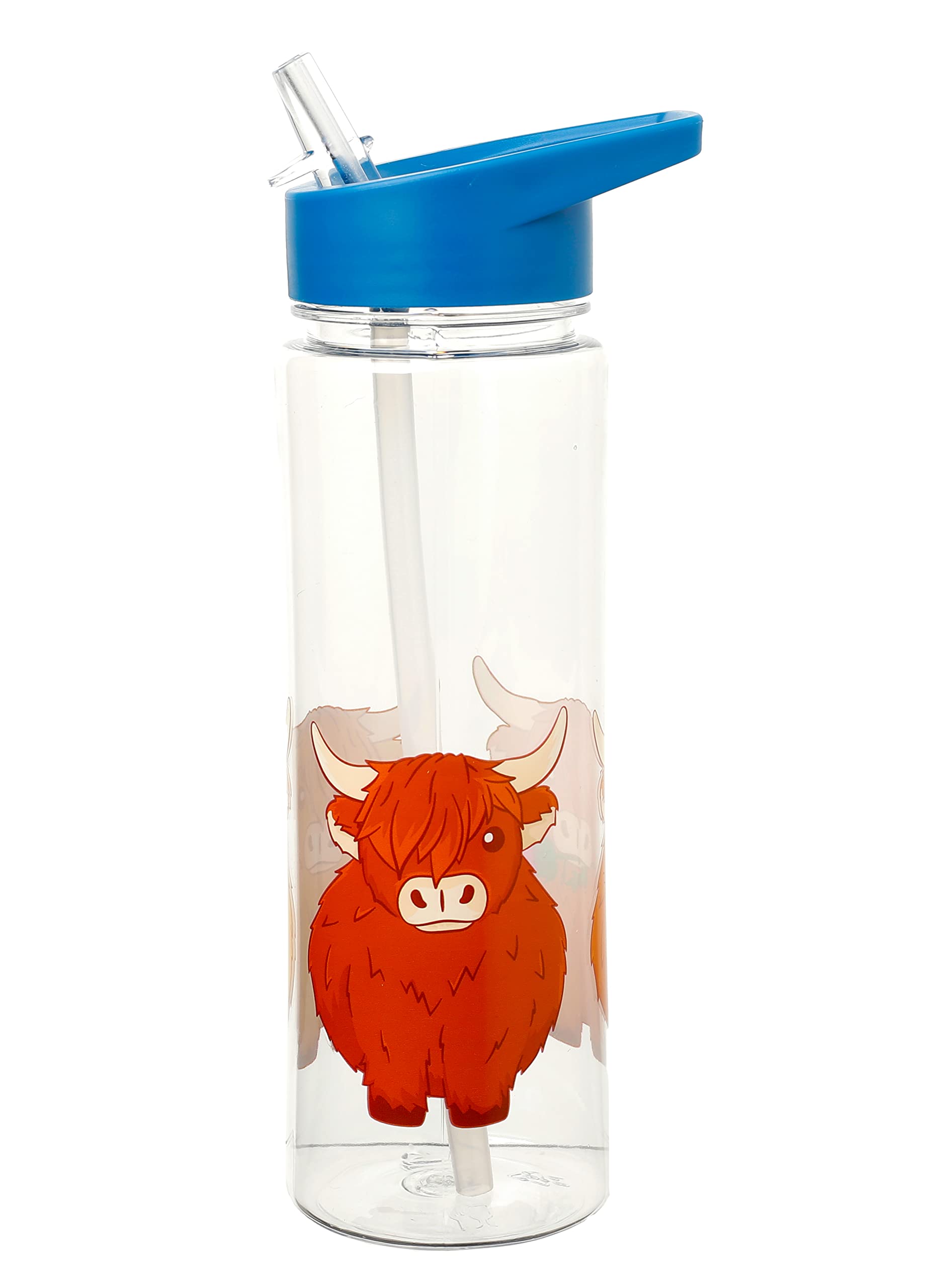 Puckator Highland Coo Cow Kids Drinks Bottle With Flip Straw Reusable Water Bottle For Girls And Boys With A Carry Handle Bpa Free For School Nursery Cute Cow Design Pp 550Ml