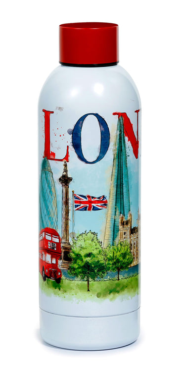 Puckator Bot194 London Tour Reusable Stainless Steel Hot Cold Thermal Insulated Drinks Bottle 530Ml