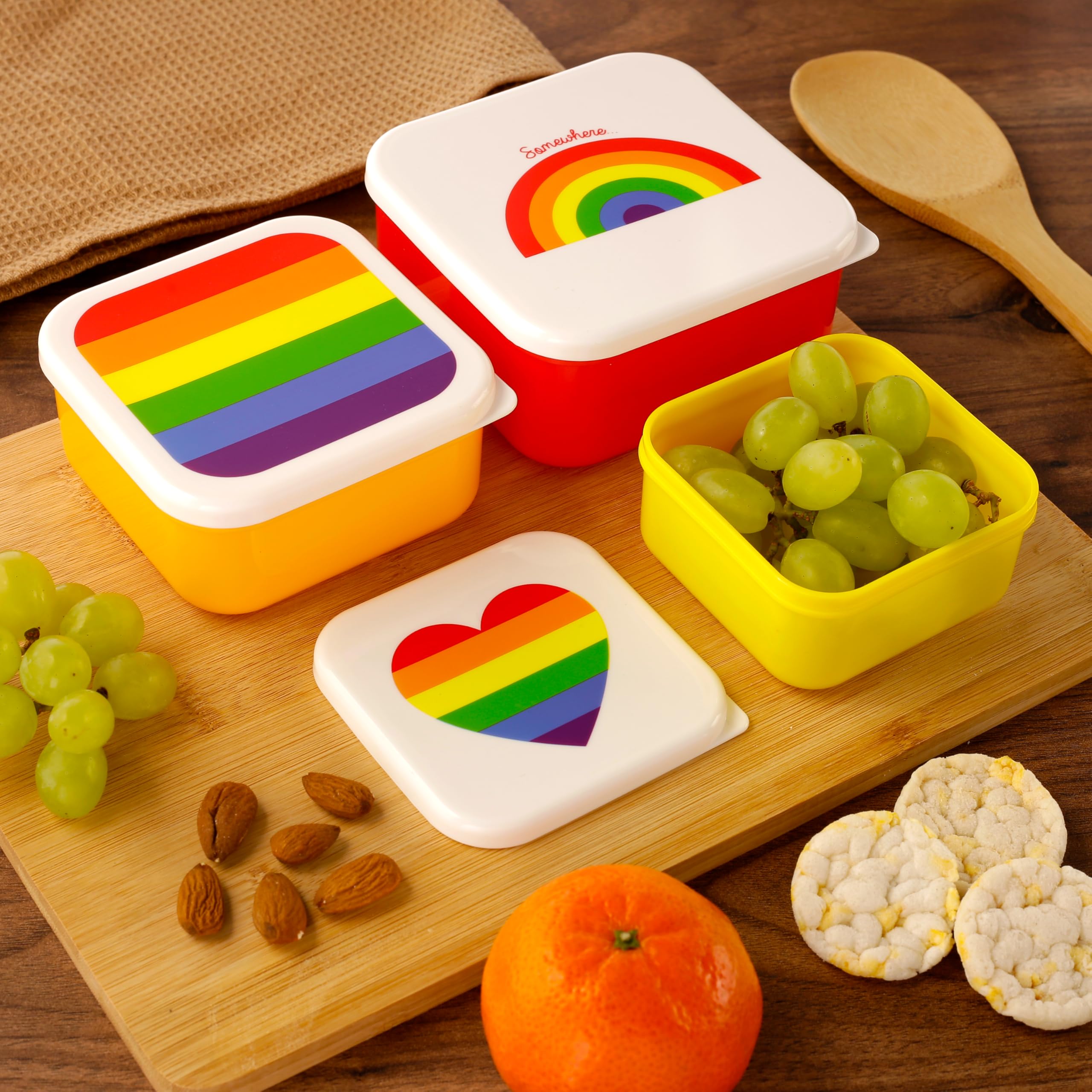 Puckator Somewhere Rainbow Reusable Lidded Snack Pot Lunch Box Set Of 3 Bpa Free Pvc Work School Travel Home Large 55X115X115Cm Medium 45X10X19Cm Small 4X85X85Cm