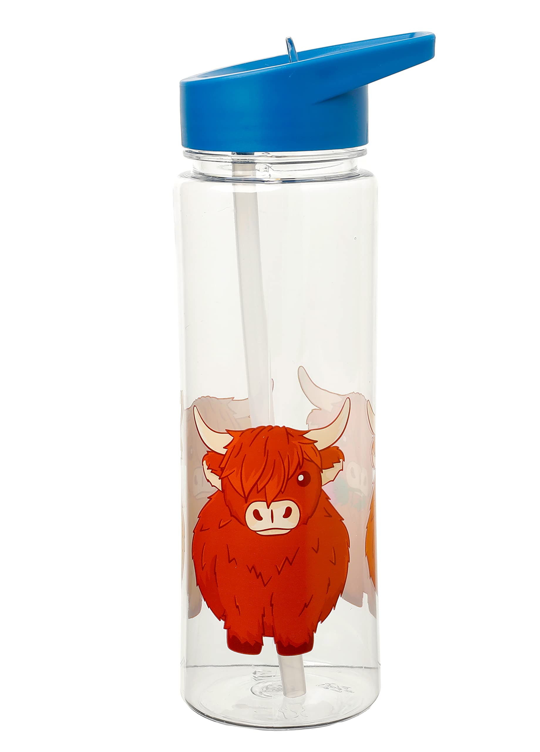Puckator Highland Coo Cow Kids Drinks Bottle With Flip Straw Reusable Water Bottle For Girls And Boys With A Carry Handle Bpa Free For School Nursery Cute Cow Design Pp 550Ml