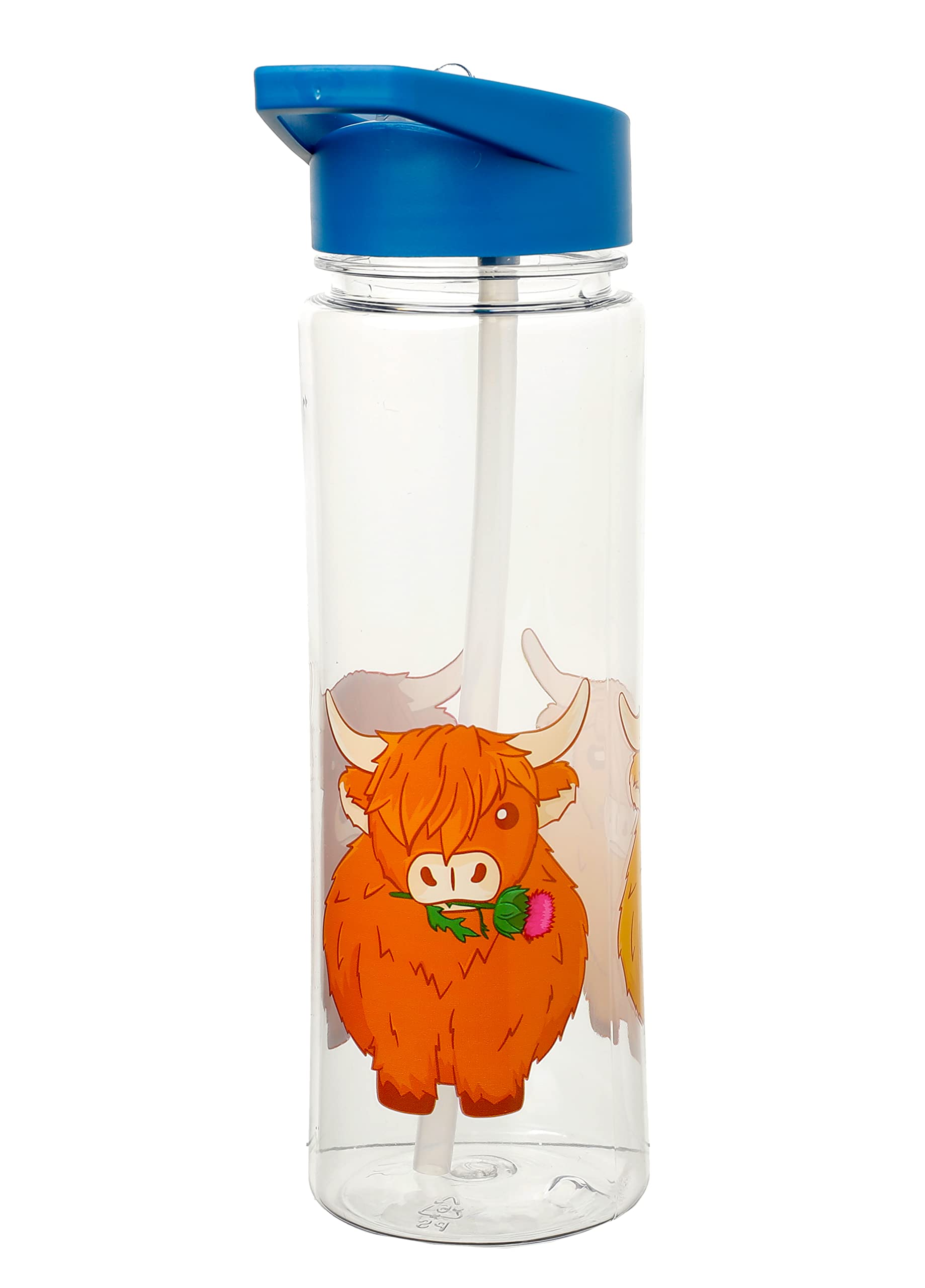 Puckator Highland Coo Cow Kids Drinks Bottle With Flip Straw Reusable Water Bottle For Girls And Boys With A Carry Handle Bpa Free For School Nursery Cute Cow Design Pp 550Ml