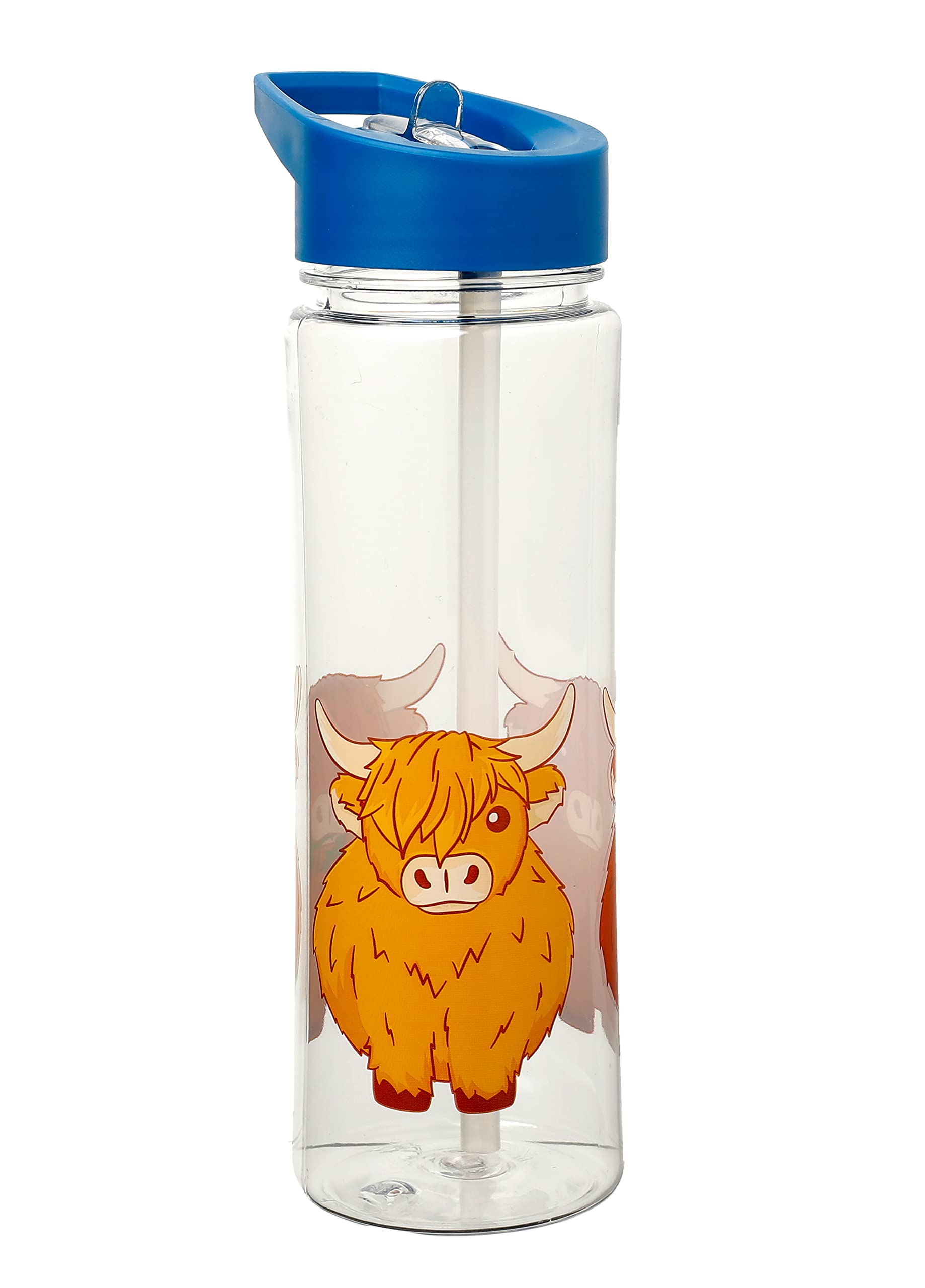 Puckator Highland Coo Cow Kids Drinks Bottle With Flip Straw Reusable Water Bottle For Girls And Boys With A Carry Handle Bpa Free For School Nursery Cute Cow Design Pp 550Ml