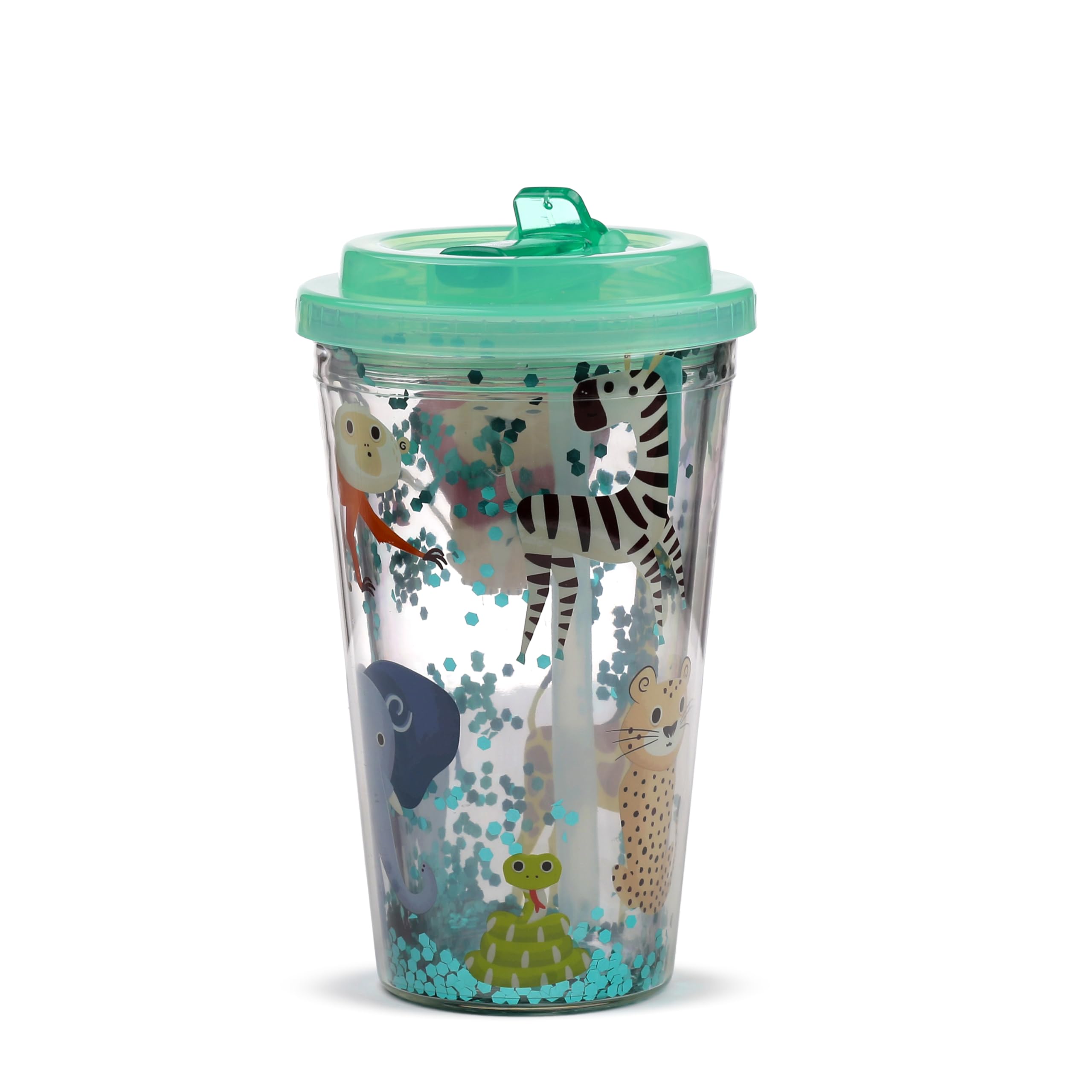 Puckator Shatterproof Zooniverse Double Walled Cup Straw Insulated Tumbler Cups With Lids And Straws For Adults Children Travel Thermal Cup With Straw Water Bottles With Staw