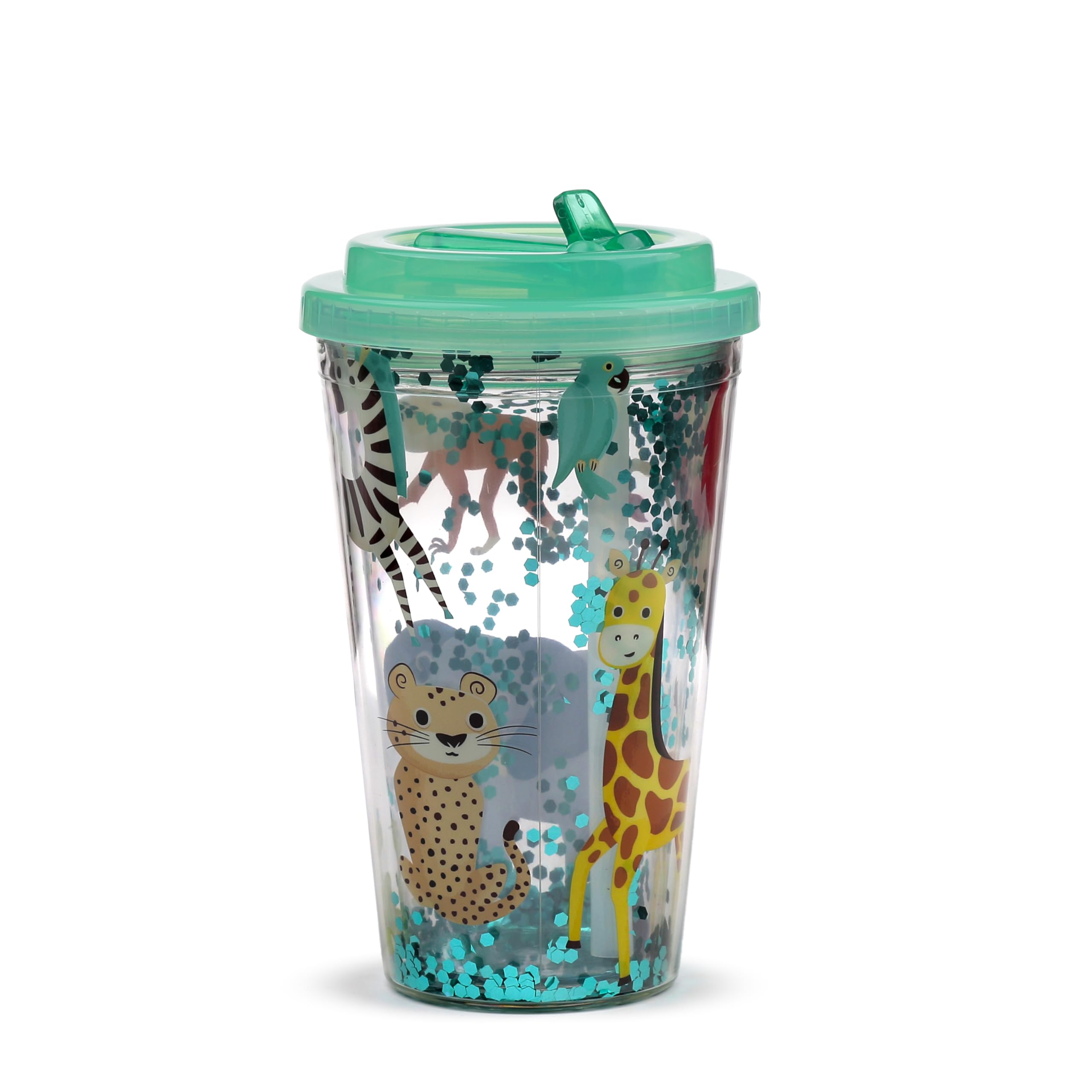 Puckator Shatterproof Zooniverse Double Walled Cup Straw Insulated Tumbler Cups With Lids And Straws For Adults Children Travel Thermal Cup With Straw Water Bottles With Staw