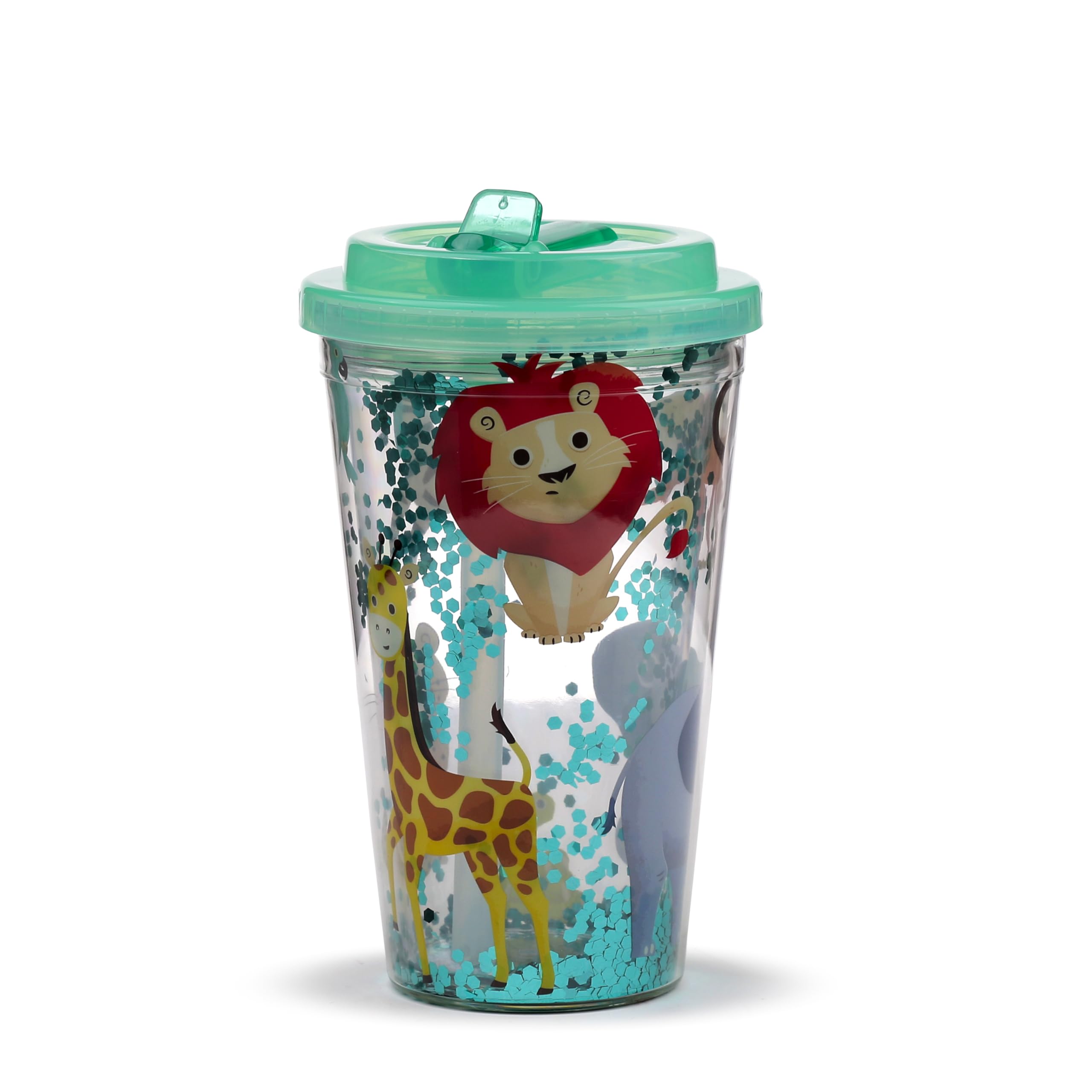 Puckator Shatterproof Zooniverse Double Walled Cup Straw Insulated Tumbler Cups With Lids And Straws For Adults Children Travel Thermal Cup With Straw Water Bottles With Staw