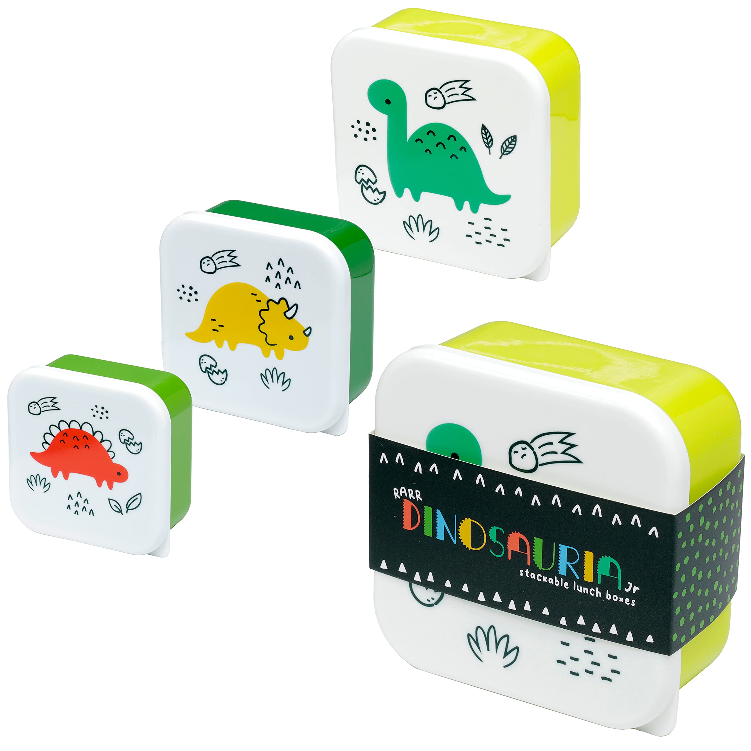 Puckator Dinosauria Jr Set Of 3 Lunch Box Snack Storage Sml Lunchbox With Multi Compartments Small Food Containers For Adults And Kids Girls Boys Lunchbox Food Prep With Lids