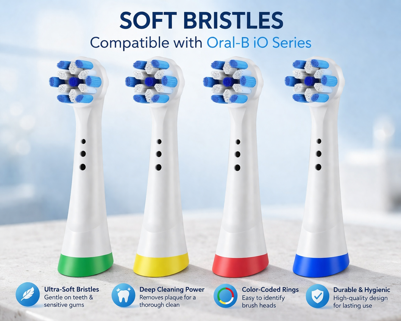 Glamza Oral B 'IO Series' compatible Soft Bristles toothbrush - Black or White