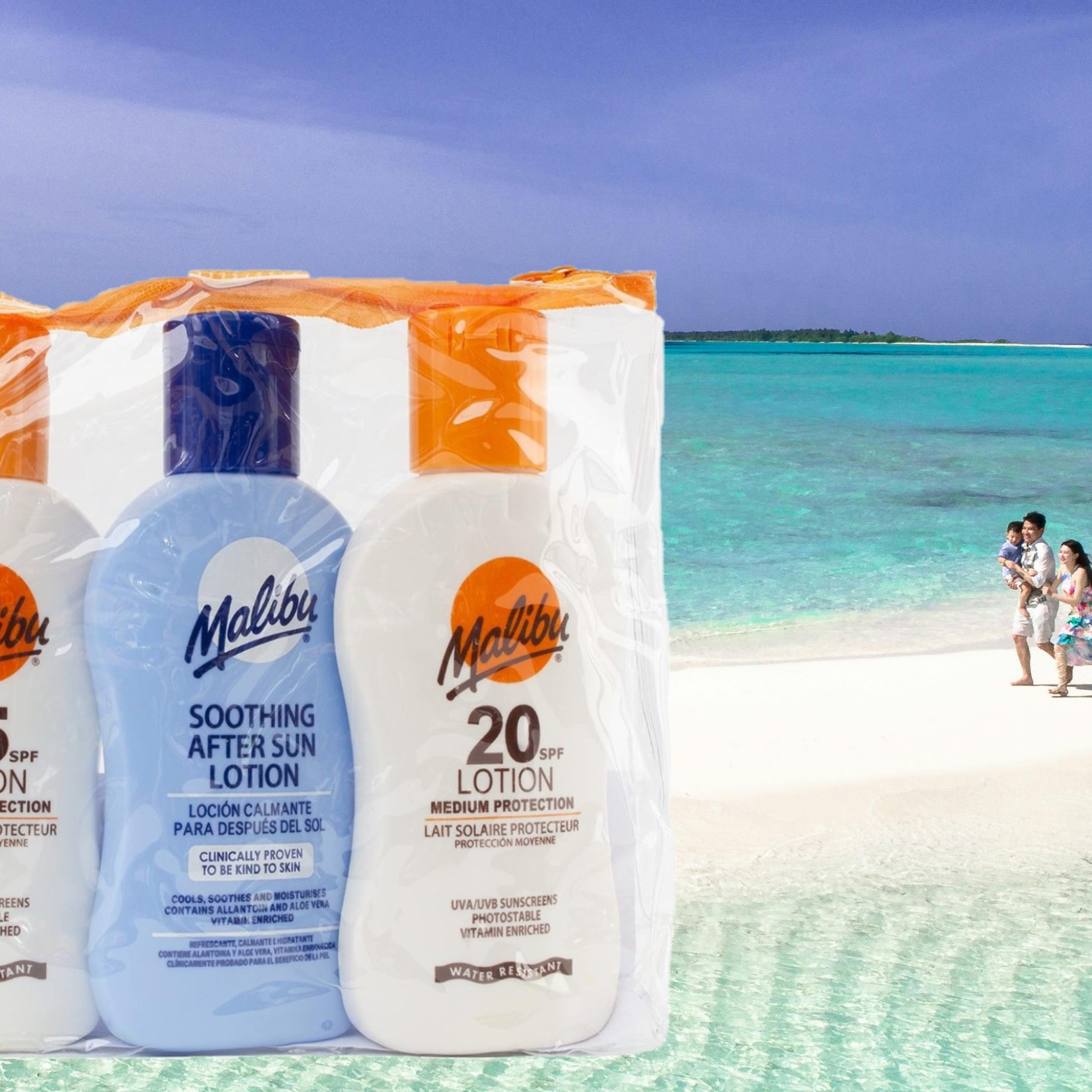 Malibu Sun 3 Pack Travel Essentials Multipack - SPF 15, SPF 20 & Lotion