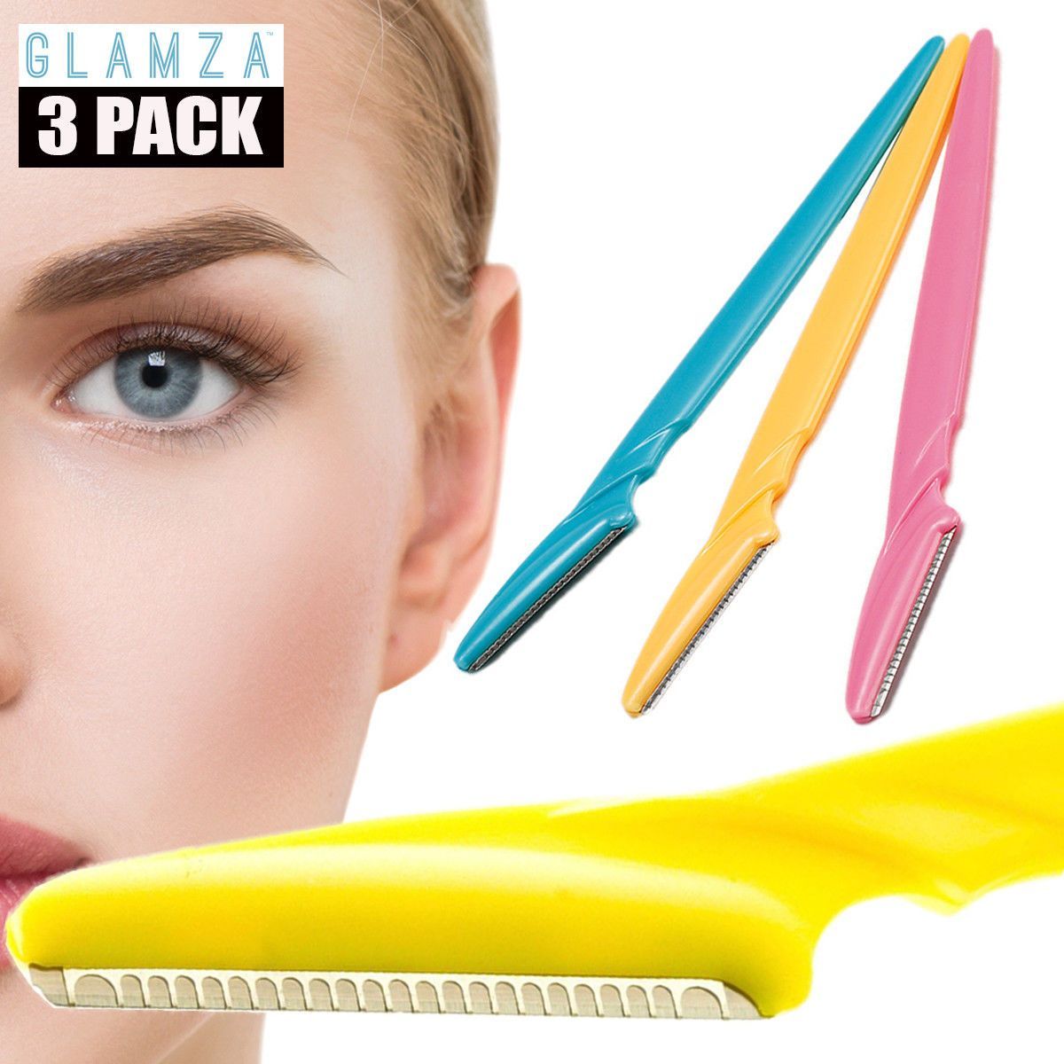 Glamza No Flick Eyebrow & Dermaplaning Razors – 3 Pack