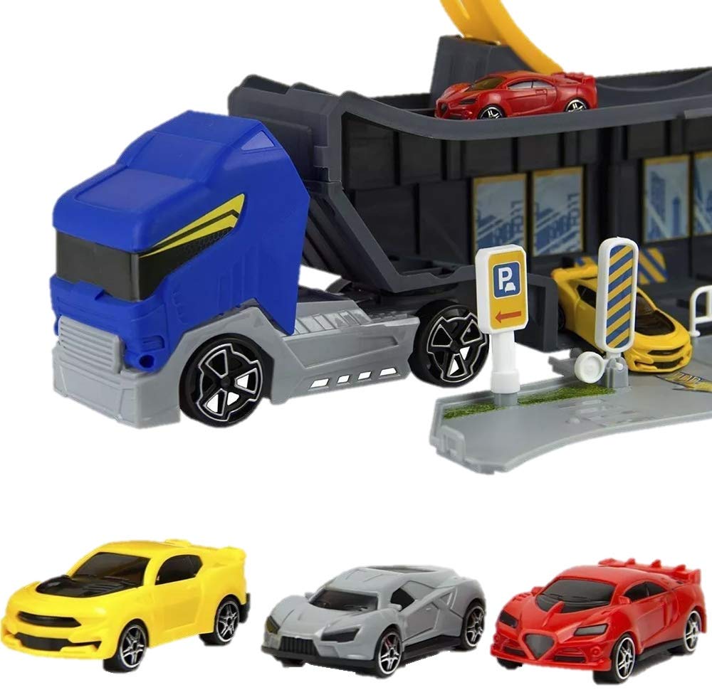 Children's Stunt Track Truck Set with 3 Cars – Free UK Delivery - Toys